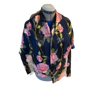 NWT  Vintage GEORGE Floral COLORFUL  Sheer SCARF 14"W x 58"L